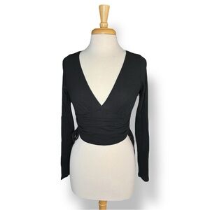 American Eagle Outfitters Black Long Sleeve Wrap-Style Bodysuit